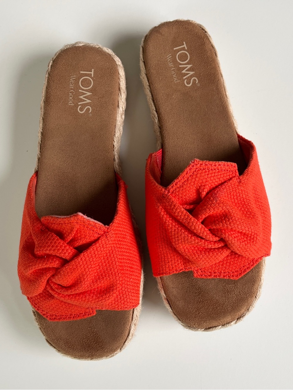 Toms Abby Slides Orange Platform Sandal Slide Beachside Woven Knot Deep Orange
